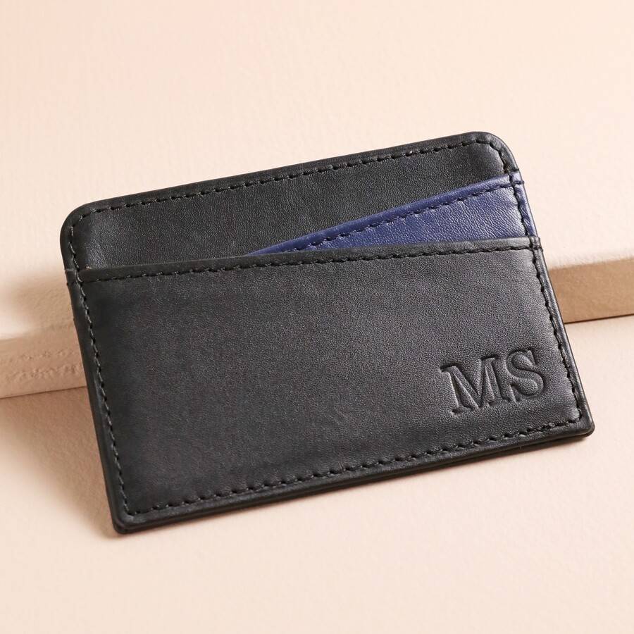 Personalised Men's Leather Card Holder in Black