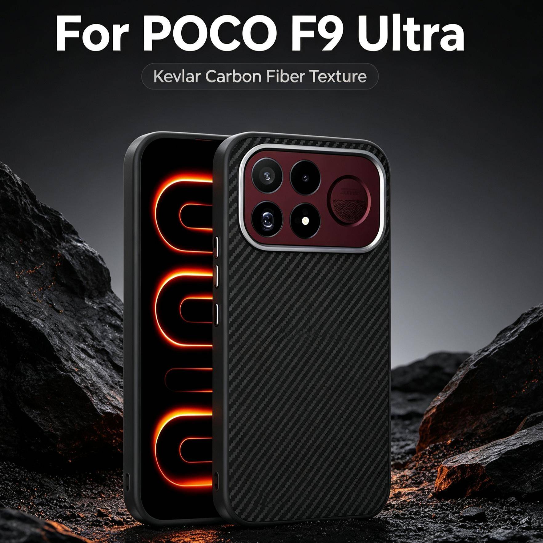 Kevlar Kolfibertextur Magnetiskt Mobilskal för Xiaomi Poco F9 Ultra F8 Pro K100 Pro MAX Hårt Stöttåligt Anti-repor Skyddande Fodral black