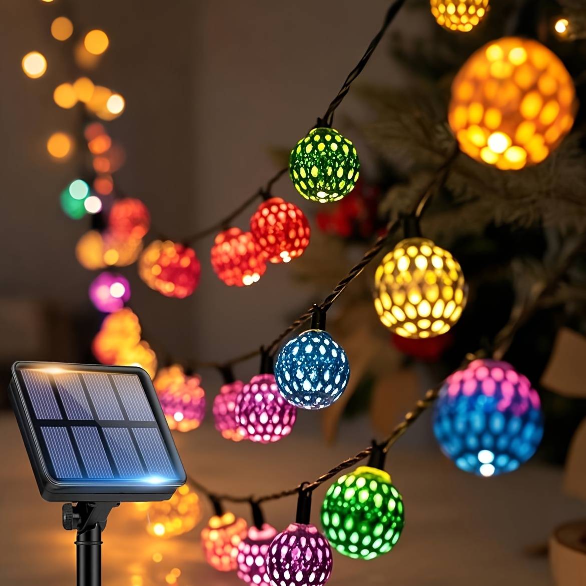 TEMU Moroccan Ball Solar String Lights - 30/20 Led, Multicolor Moroccan Fairy Lights, Ipx4 Solar Light Outdoor, Home Bedroom Decor, Ideal For Garden Fence Patio Yard Mother's Day Christmas Party