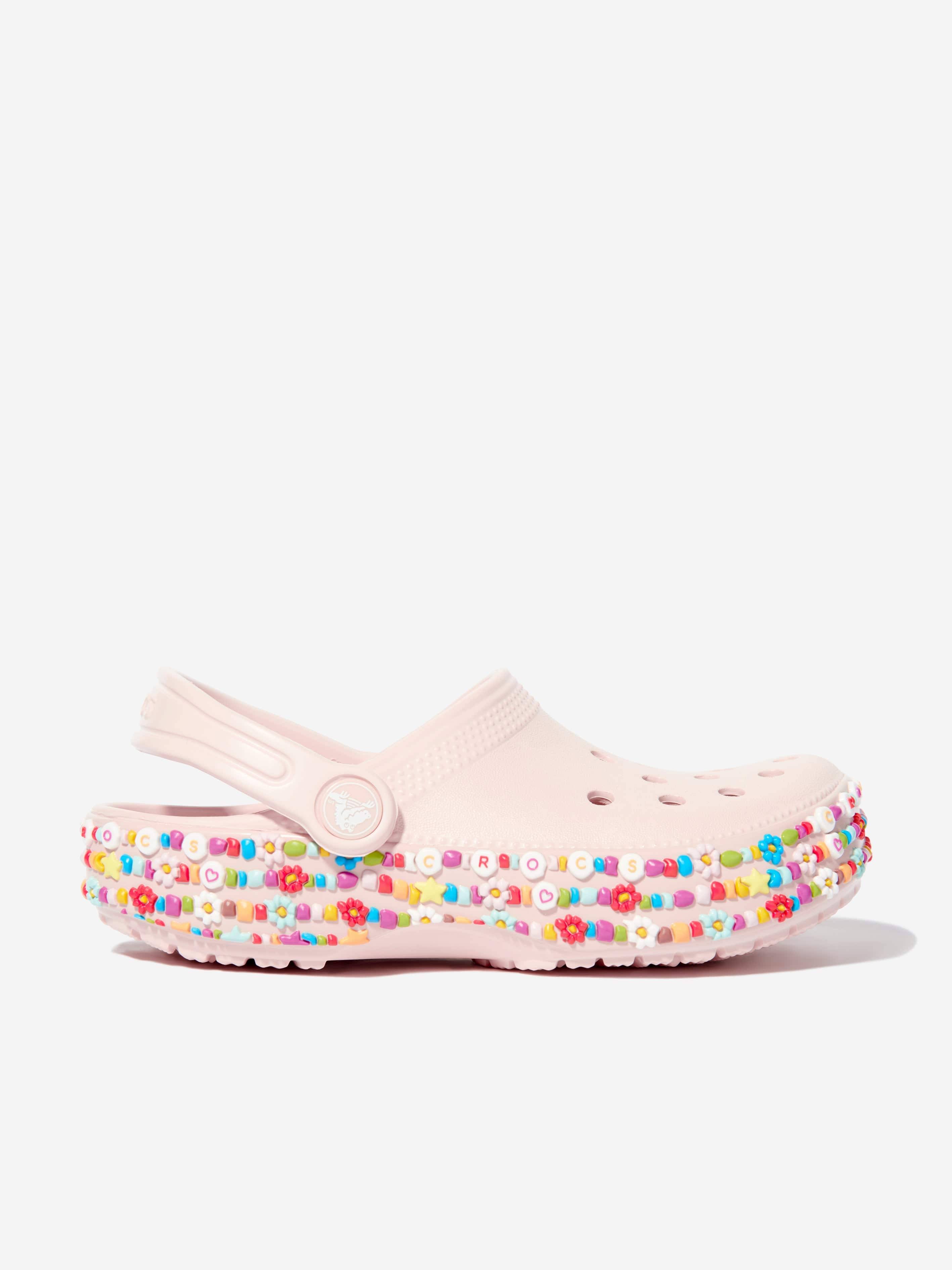 Crocs Girls Classic Beaded Band Clog in Pink - Pink / EU 38 - 39 UK 6 US 6 (EU 38 - 39 UK 6 US 6)