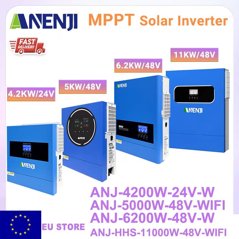 ANENJI 6.2KW 4KW 5KW 11KW Hybrid Solar Inverter 48V 24V Pure Sine Wave 100A 120A 160A  MPPT Solar Inverter With WiFi PV 500VDC