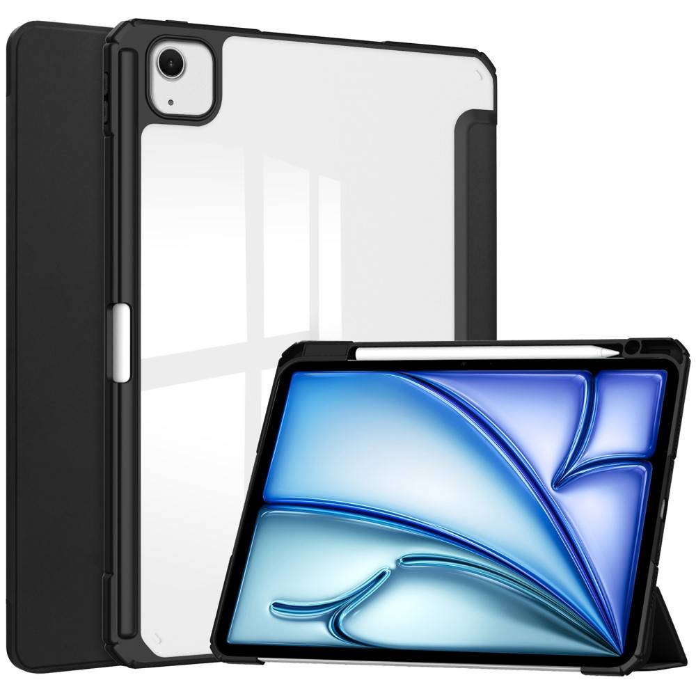 Apple iPad Air 13 (2024) Fodral Tri-fold med Pencil-hållare Svart/transparent