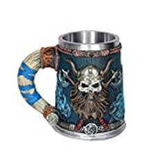 OTARTU Valhalla Viking rostfritt stål enkelt handtag horn skalle öl stein tankard, nordisk viking krigare skalle mugg tankard 550 ml, halloween bar dryckesartiklar herr gåva