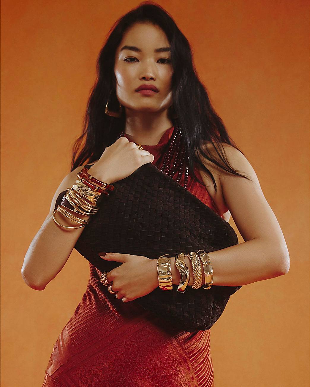 Brown Suede Woven Clutch Bag