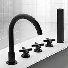 bath shower mixer tap black 5 hole deck mount bath shower tap, bath filler tub mixer tap with shower head e