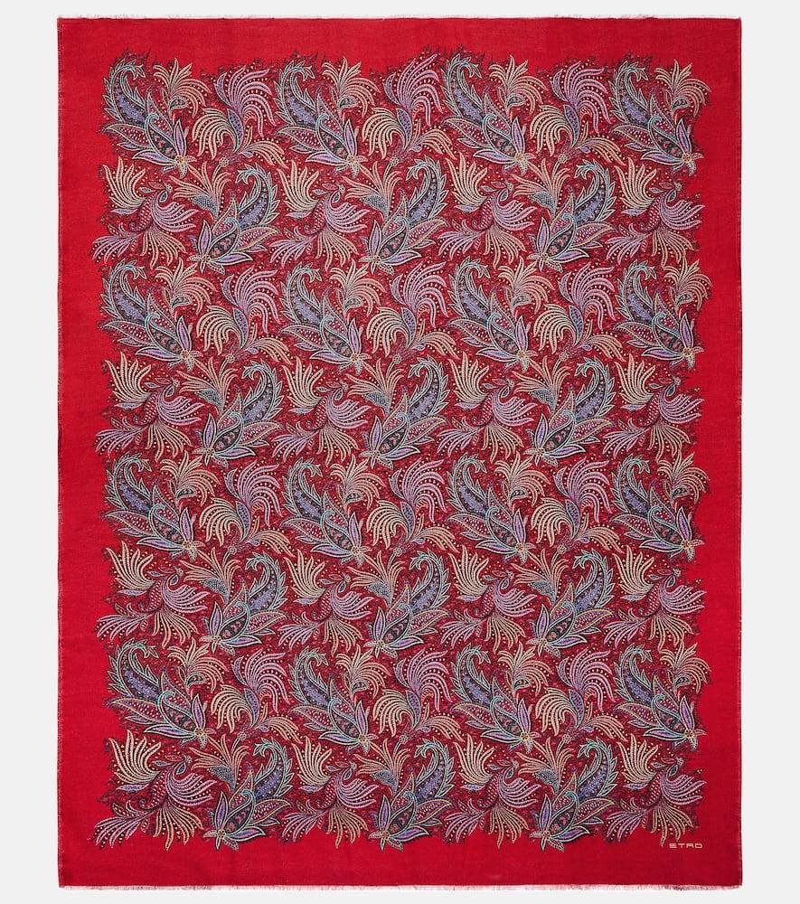 Etro Paisley and checked wool throw - red - One Size