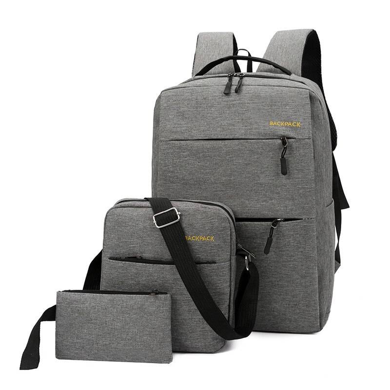 3 st/set herrryggsäcksväska herr usb laddning laptop ryggsäck dam datorväskor skolväska herr axelväska set väskor 3 st - Grå df031