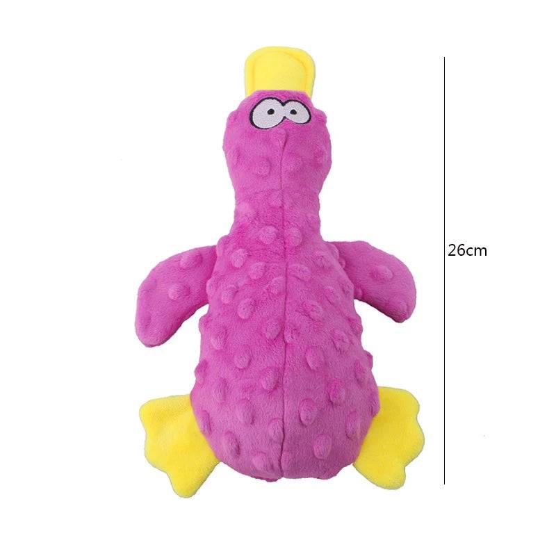 Plush Duck Squeaky Toy with Rope - Purple