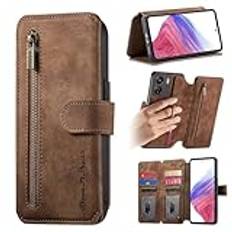 WOWUDI för Motorola Moto G45 / G34 Case,Plånbok Skal,[Kortplatser][Kickstand] 360 graders plånbok med dragkedja stöttåligt folio flipfodral Wallet Leather Cover- brun