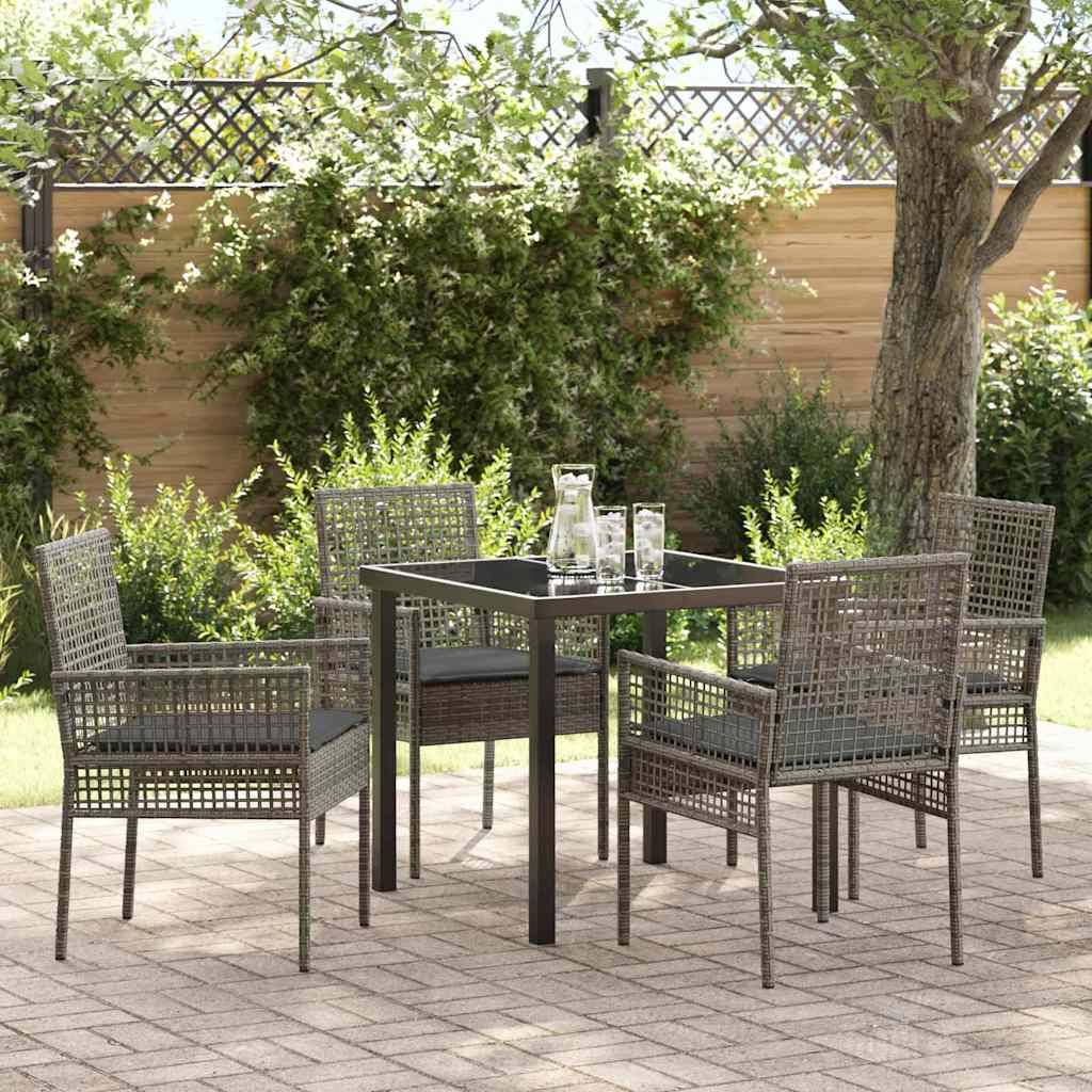 vidaXL Have Spisebordssæt med pude 5 pcs Grå polyrattan.
