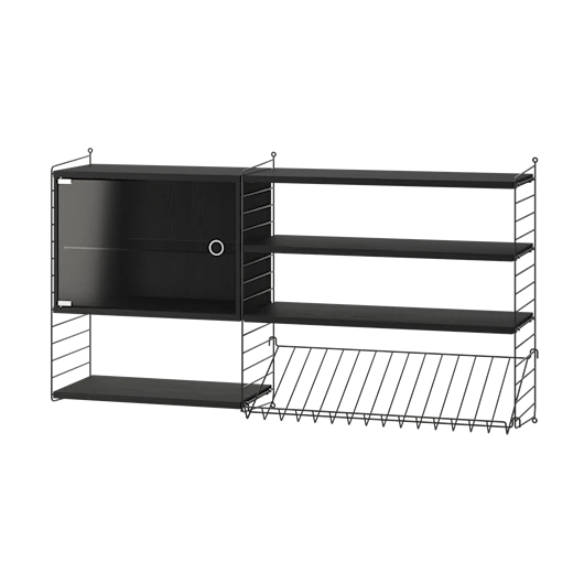 Reol, Living room S fra String Sort - sort ask - Jacobsen Plus