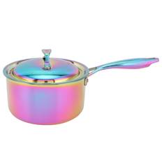 Stainless Steel Thickened Milk Pot with Lid Compound 3?Layer Bottom Complementary Food PotColorful gyllene