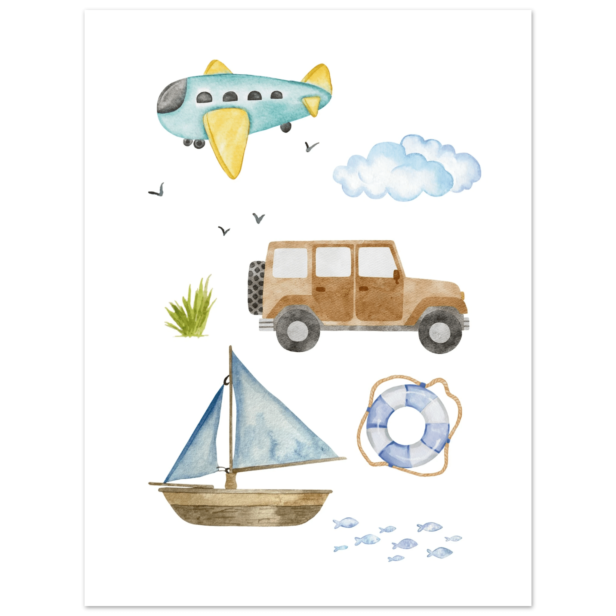 Flygplan bil och båt poster-30x40 cm / 12x16″ / Utan ram / -