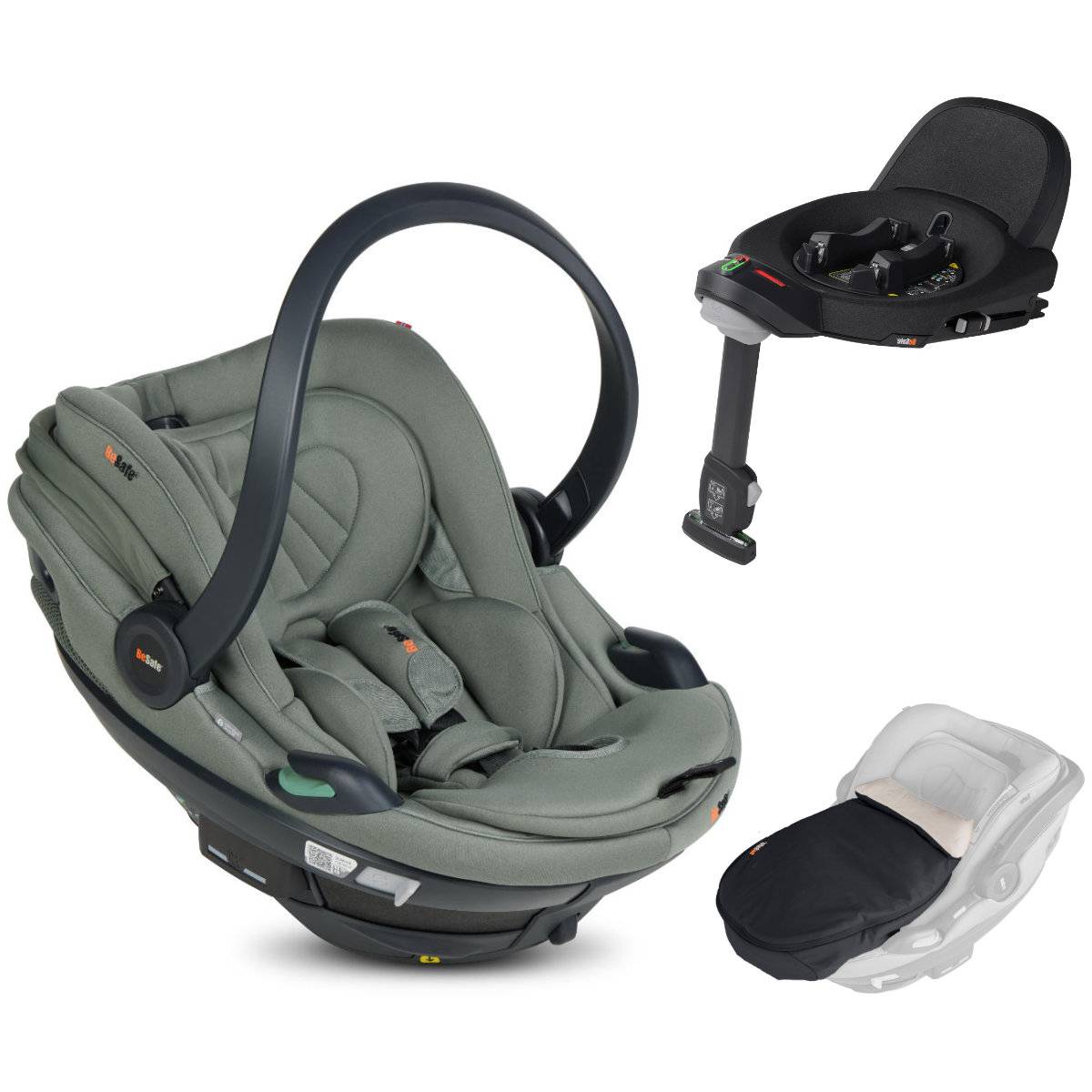 BeSafe Go Beyond² i-Size Infant Car Seat incl. Beyond ISOFIX Base + Free Weather Cover - Meadow Green SoftBreeze