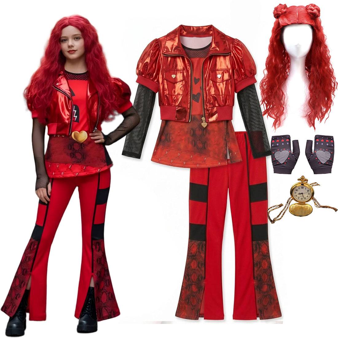 2026 Fancy Comedy Movie Role Play Rock Costume 3PCS Suit The Rising of Red Cosplay Clothing Set Kid Descendant Halloween Apparel