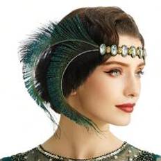Flapper Pannband Daisy Buchanan Costume Great Gatsby Leaf Tiara Headpiece 1920-talets snygga håraccessoarparty St. Patrick's Day - Grön (En-Storlek)