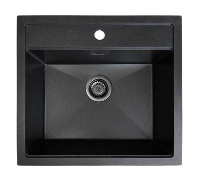 Secher køkkenvask 56x51 cm sort granitek med Gunmetal af-og overløbssæt