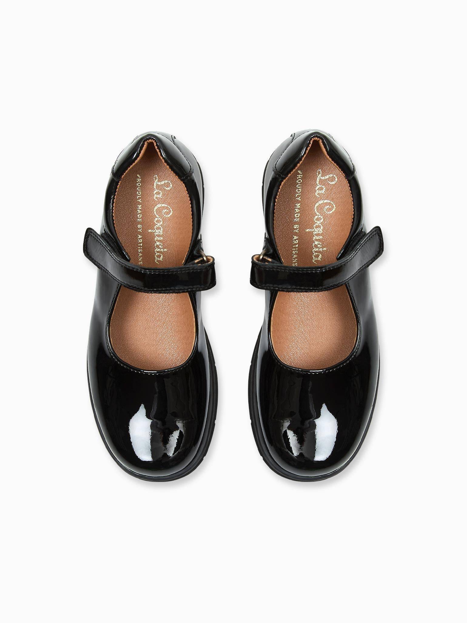 Black Patent Leather Girl Classic School Shoes - Patent Black - 27