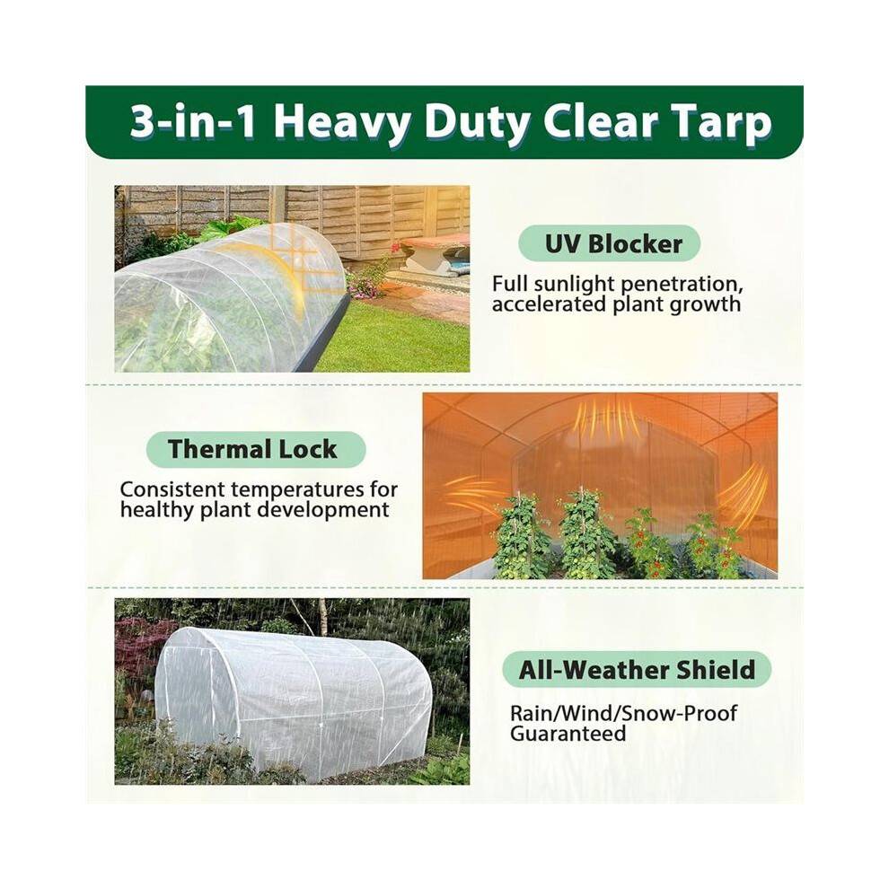 Clear Greenhouse Tarp, 6x8FT Heavy Duty Waterproof Clear Tarps with Grommets, Greenhouse Cover