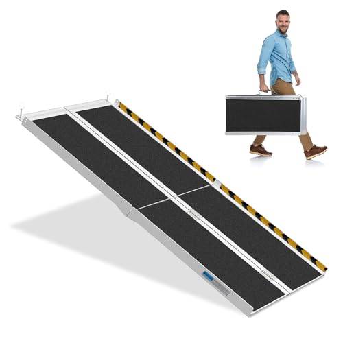 Herrselsam 152x73cm Rollstuhlrampe Belastbar bis 270KG Rollstuhlrampe mit Rutschfester Oberfläche Tragbare Rollstuhlrampe Rollstuhlklapprampe für Zuhause Stufen Treppen Türöffnung