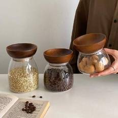 1 st förseglad glasburk för te, kryddor, spannmål och snacksförvaring med trälock, mysigt hem, Rama bordsdekor, exklusiva restauranger, inflyttningspr - Multifärgad (400 ml förvaringsburk,700 ml förvaringsburk,900ml förvaringsburk)