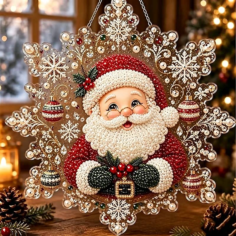 DIY Pearl Beads Diamond Painting Craft Kit Snowflake Suncatcher Pendant Pearl Painting Material Package Christmas For Wall Decor