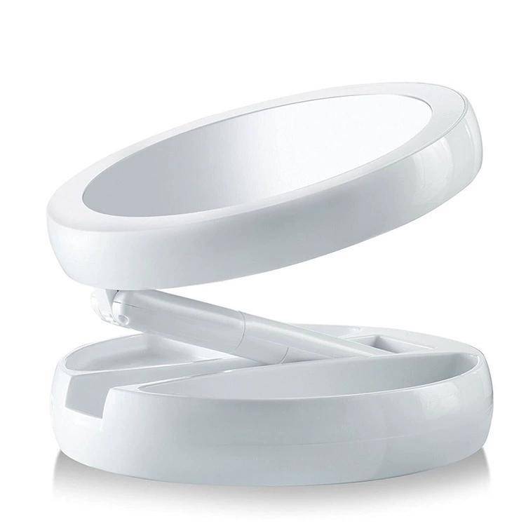 Espejo de maquillaje LED plegable portátil con luz espejo de escritorio recargable de doble cara