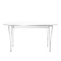 Fritz Hansen - B620 Superellips Utdragbart, Laminat, Vit, Svart pulverlack - Matbord - Arne Jacobsen,Bruno Mathsson,Piet Hein