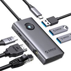 ORICO Docking Station, 6 in 1 USB C Hub Dock mit HDMI 4K+PD100W+3×USB3.0+Ethernet, USB 3.0 Hub Multiport Adapter für MacBook/Dell/HP/Surface