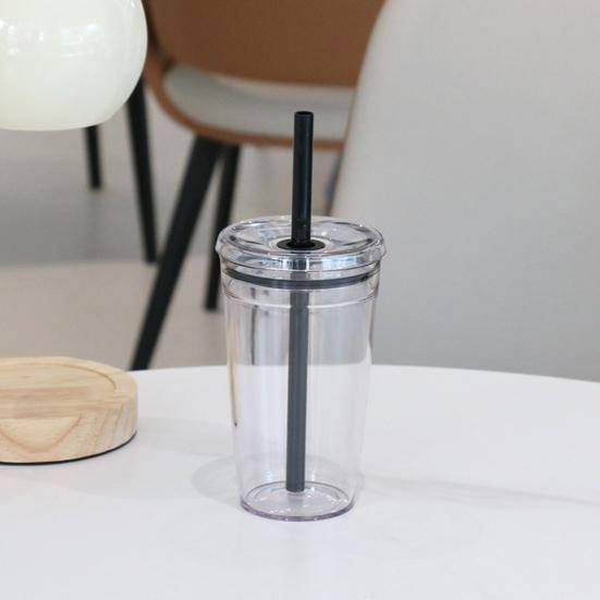 Vattenkopp med lock och sugrör 450 ml BPA-fri återanvändbar iskaffekopp klar plast dryckesvaror för te smoothies