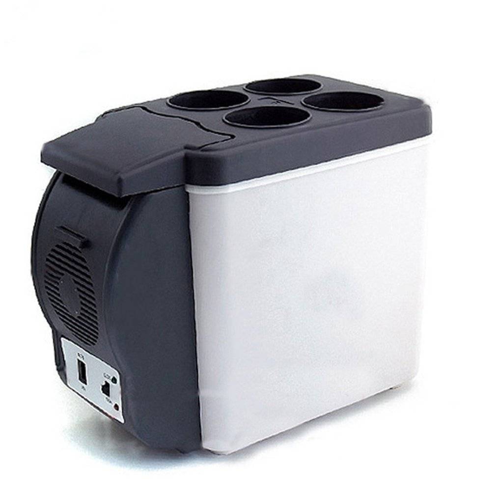 6l minikylskåp kylskåp 2 in 1 kylare, varmare islåda 12v resebärbar elektrisk kylbox-frys med 4 hålsstativ