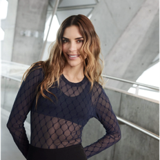 HYPE THE DETAIL LOGO MESH BLOUSE NAVY
