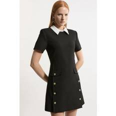 Compact Stretch Tailored Collared Button Detail Mini Dress