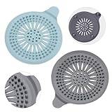 Alyvisun 2Pcs Silikon Hårfångare Dusch Dräneringssil med Sugkoppar, Vikbar Avloppsskydd Hårfilter för Dusch, Avloppssil Diskbänkssil för Badrum, Badkar, Kök (Blå + Grå)