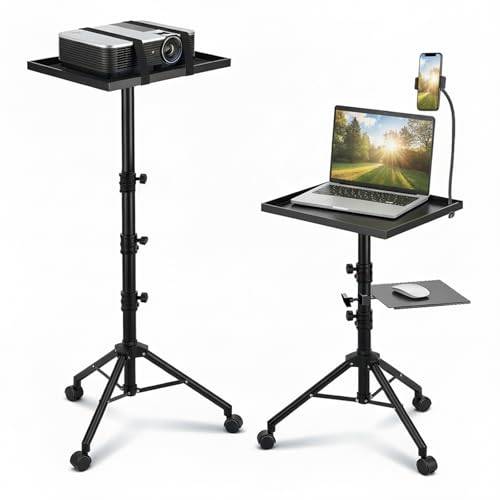 Tungzitgap Projektorstativ, 4-i-1 musikstativ, bärbart golvprojektorstativ, exklusiv design projektorstativ med hjul - justerbar höjd, från 73 till 149 cm, roterbar 180 grader
