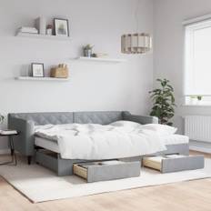 daybed med udtræk og skuffer 90x200 cm stof lysegrå