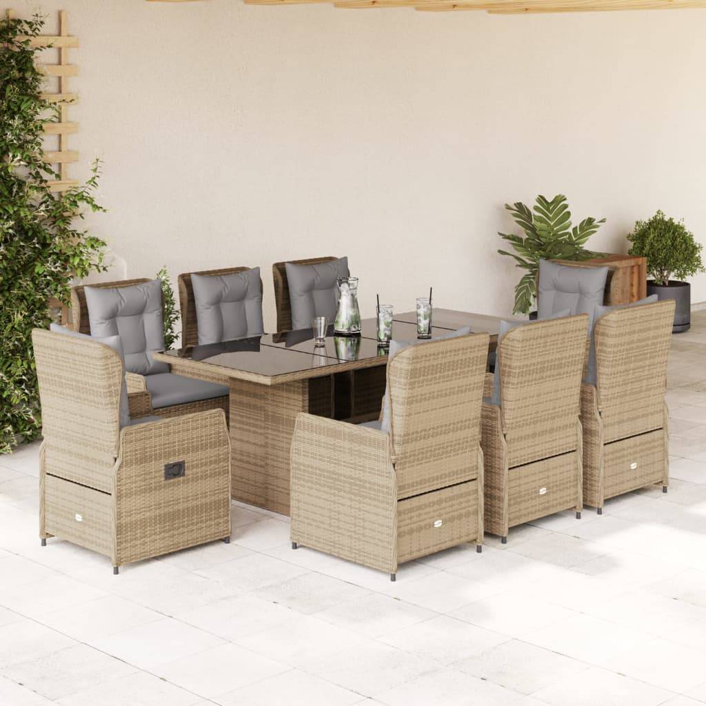 Spisebordssæt Til Haven 7 Dele Med Hynder Polyrattan - 8 / beige og grå / Glas