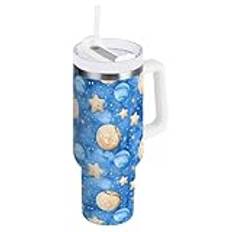 OWFKAY 4 oz isolerad kaffedrickare med lock sugrör vattenflaska rostfritt stål tumlare män kvinnor akvarell baseball stjärnor mönster