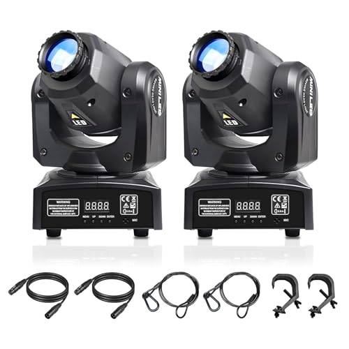 (2-pack) LED Moving Head Light Mini 30 W DJ Moving Head Gobo Light med 8 Gobos och 8 färger, DMX och röststyrd Stage Strobe Spotlight för bröllop, DJ, fest, klubb, disco, beam Lights