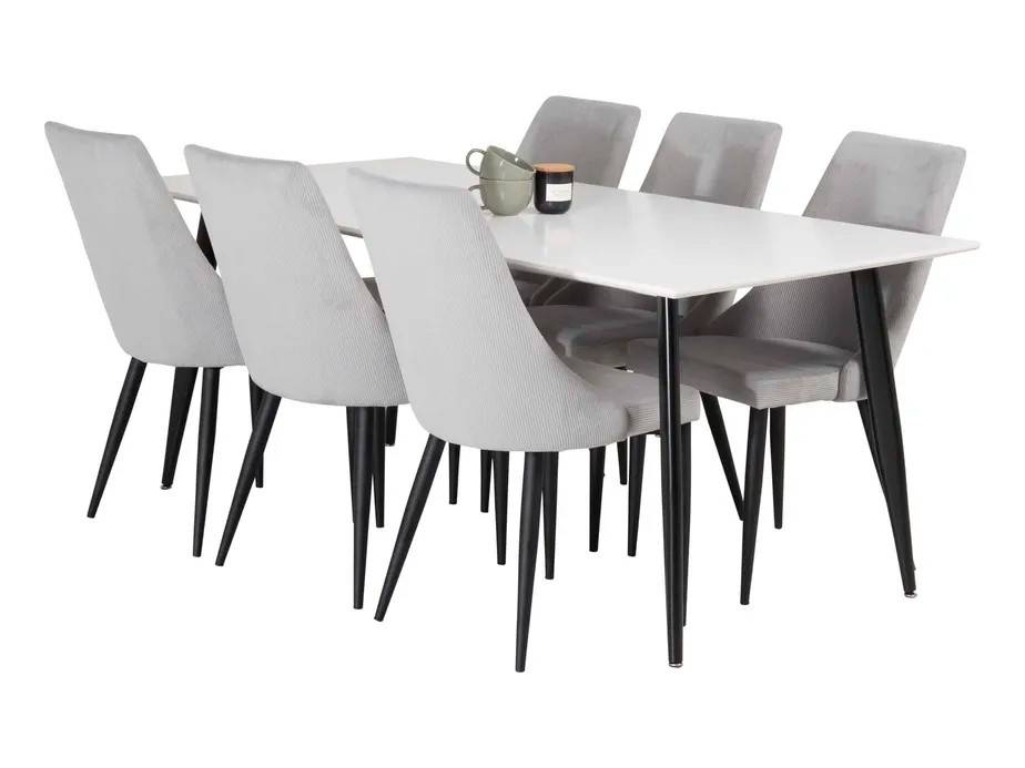 Venture Design Polar & Leone spisegruppe Hvid/grå 6 st stole & borde 180 x 90 cm