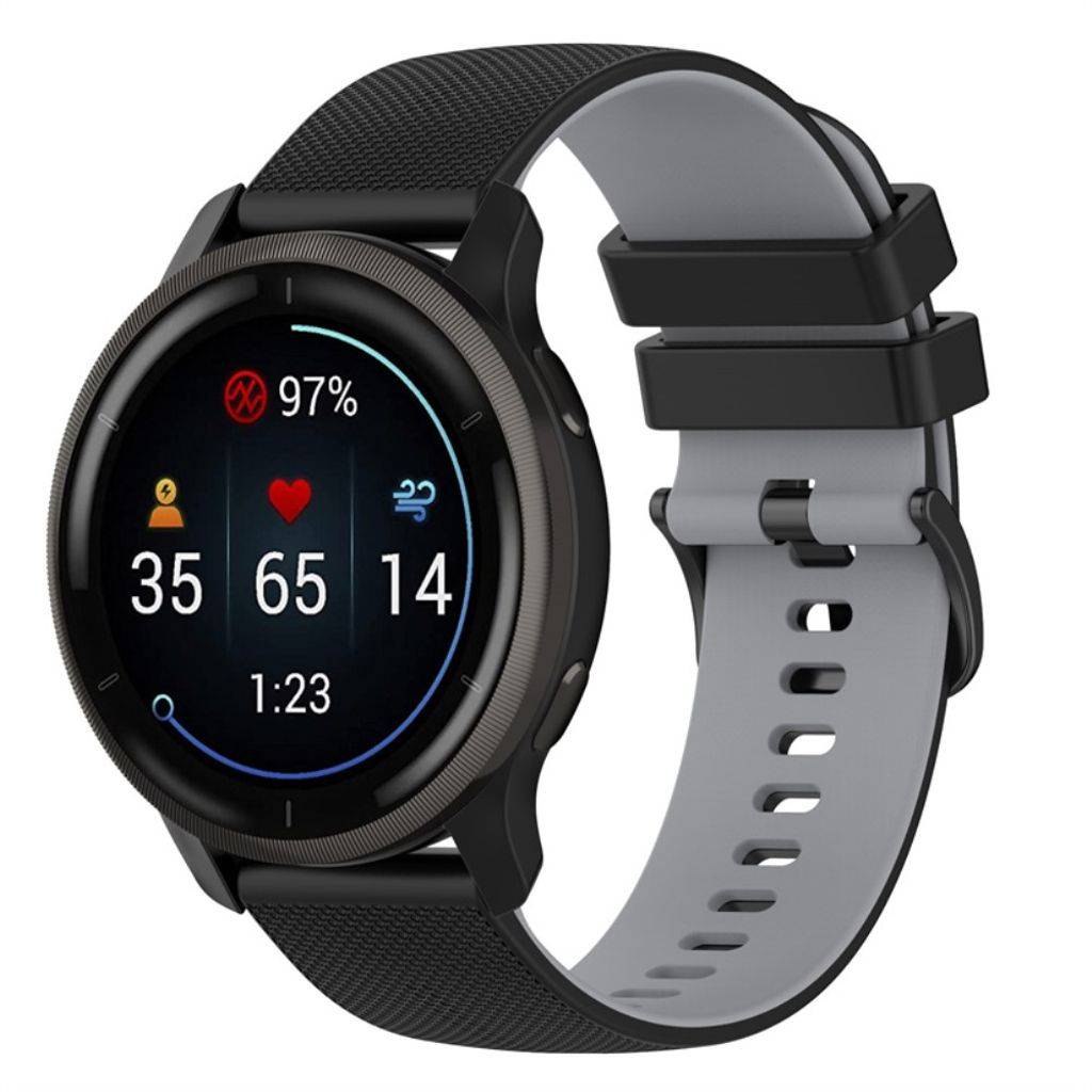 Garmin Venu 2 / VivoActive 4 etc. To-farvet urrem i silikone - Sort/Grå