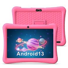 EagleSoar Barnsurfplatta 10 tum, Android 13 för barn, 3 GB 32 GB Quad Core, GMS-certifierad, 6 000 mAh batteri, barnsäkring, ögonskydd i 2–12 år med fodral (rosa)
