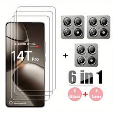 TEMU Xiaomi 6-in-1 Tempered Glass Screen Protector And Camera Lens Film Set, 9h Hardness, , Scratch Resistant, Oleophobic Coating, For Mi 14t/14t Pro - Glossy Finish Protective Cover