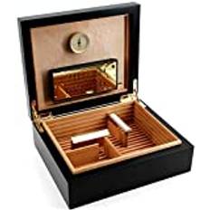Adorini Humidor Torino - Deluxe i svart | hög precision hår hygrometer för lagring av 30 cigarrer | cigarrlåda för att reglera fukt