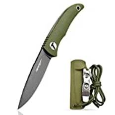 TONIFE Nova Neck Knife mit Scheide Lanyard und Clip, 68mm Feststehendes Klinge Kleine Hals Messer Neck Knife für Outdoor Edc (Grün+Graues Titan)
