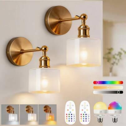 Trådlös vägglampa i vintage-stil, batteridriven, uppladdningsbar vägglampa med hög transmittans i glas, fjärrkontroll och glödlampa med 15 färger, sla (Multi-size)