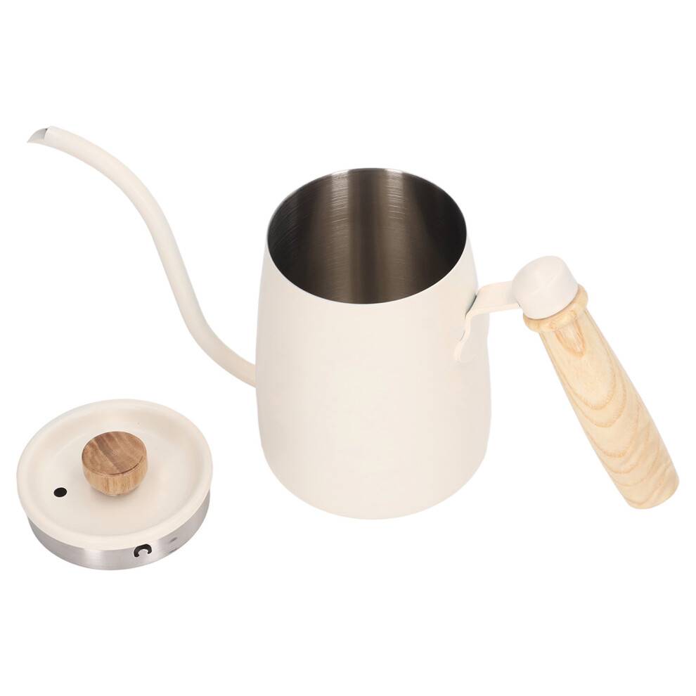 Kaffekedel med svanehals og fin tud, hæld over kaffekande i rustfrit stål til hjemme- og udendørsbrygning, ergonomisk træhåndtag for nem