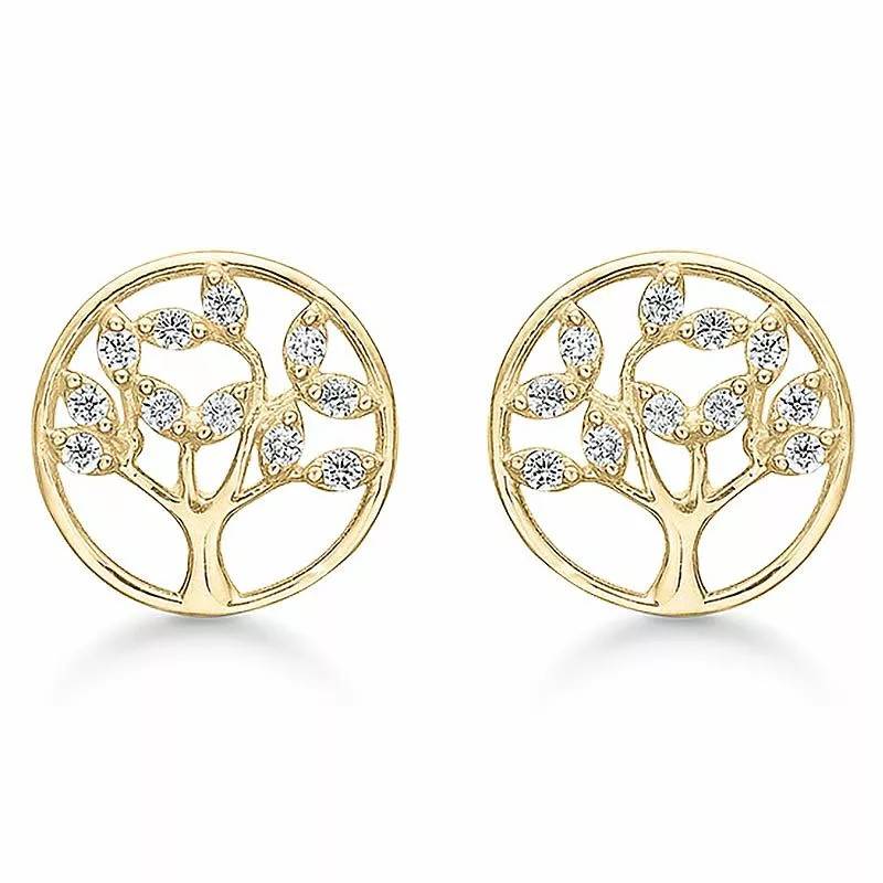 Støvring Design livets træ zirkon øreringe i 14 karat guld - Livets træ smykker