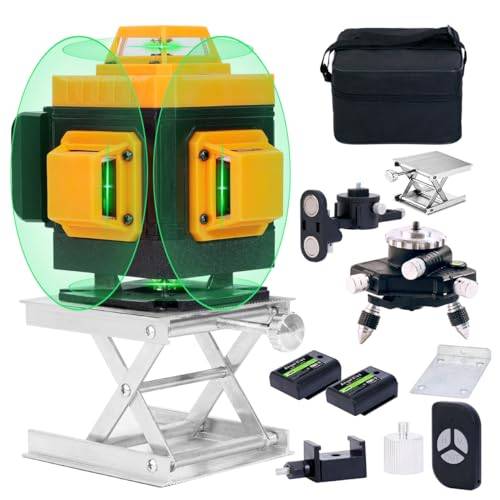Laser Level 360°x4 Självnivellerande Grön Laser Korslinjenivå, 2 Vertikala & 2 Horisontella Linjer 360 Grön Lasernivå,med 2 Uppladdningsbara Batterier