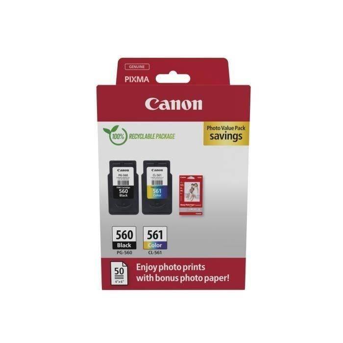Pack of 2 ink cartridges + photo paper pack - CANON - PG-560 Black + CL-561 Color